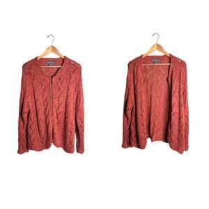 Icelandic Design Cardigan Salmon Pink Size Large Linen Zip Up Open Knit 1998